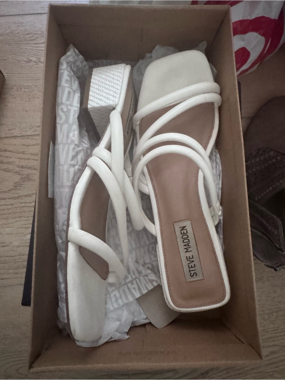 Steve Madden Cream Strappy Low Block Heel Sandals